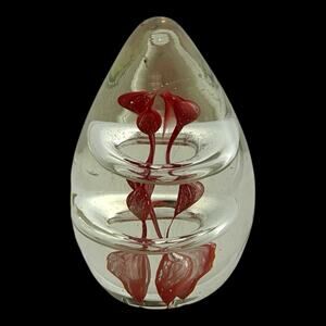 VTG Art Glass Egg Paperweight 4.5" Hand Blown Orange Swirl Controlled Rings MCM